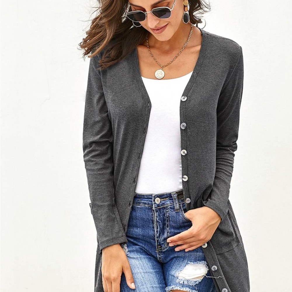 • oversized charcoal cardigan by alaster queen • - Picture 1 of 7